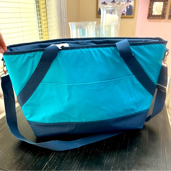 NWT Dabney Lee Navy & Aqua Insulated Picnic Tote w/ Detachable Shoulder Strap - Picture 6 of 8